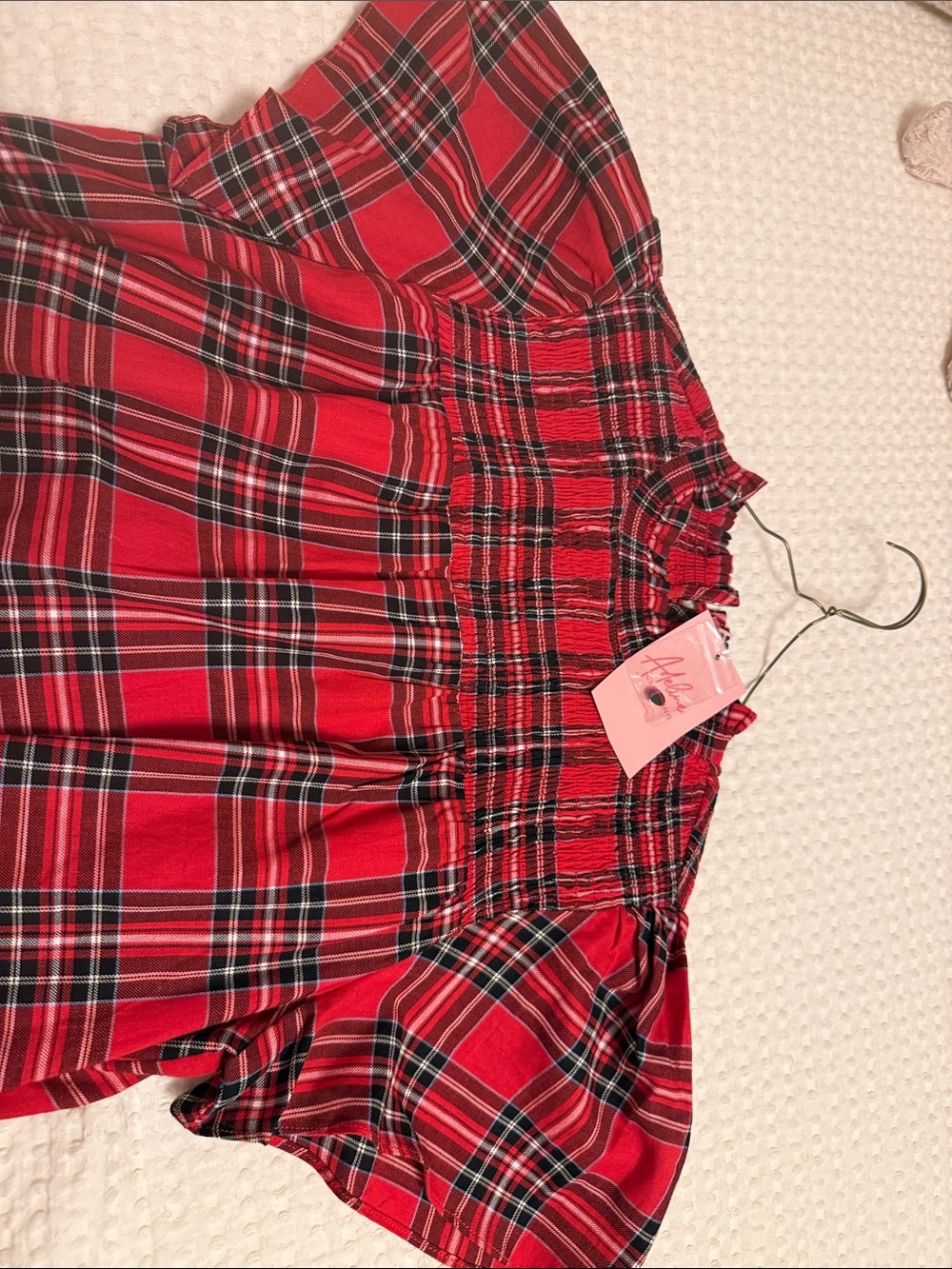 Sugarlips Red Plaid Smocked Yoke Flutter Dress - Picture 3 of 4